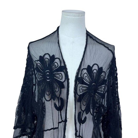 ReeBees Black Lace Womens Kimono Floral Embroidered Cardigan Duster Cover-Up OS - Picture 6 of 7